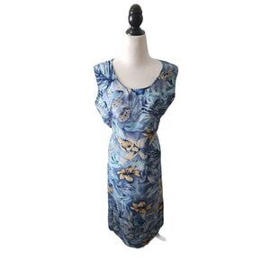 Hawaiian Print 90s Maxi Dress Blue Vintage Y2K Hibiscus Flowers Floral Vacation